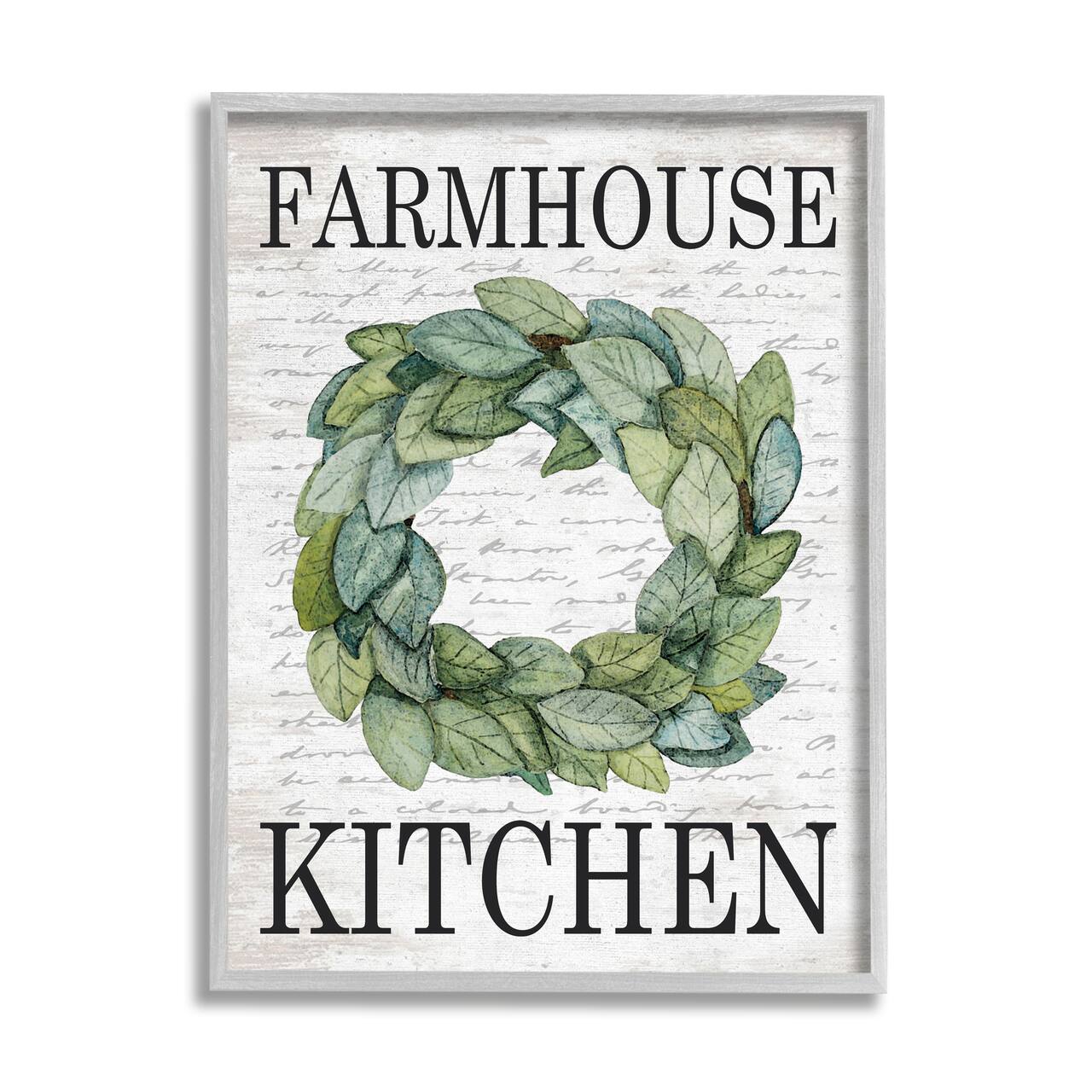 Stupell Industries Farmhouse Kitchen Phrase Tree Leaf Wreath Soft Script Framed Wall Art